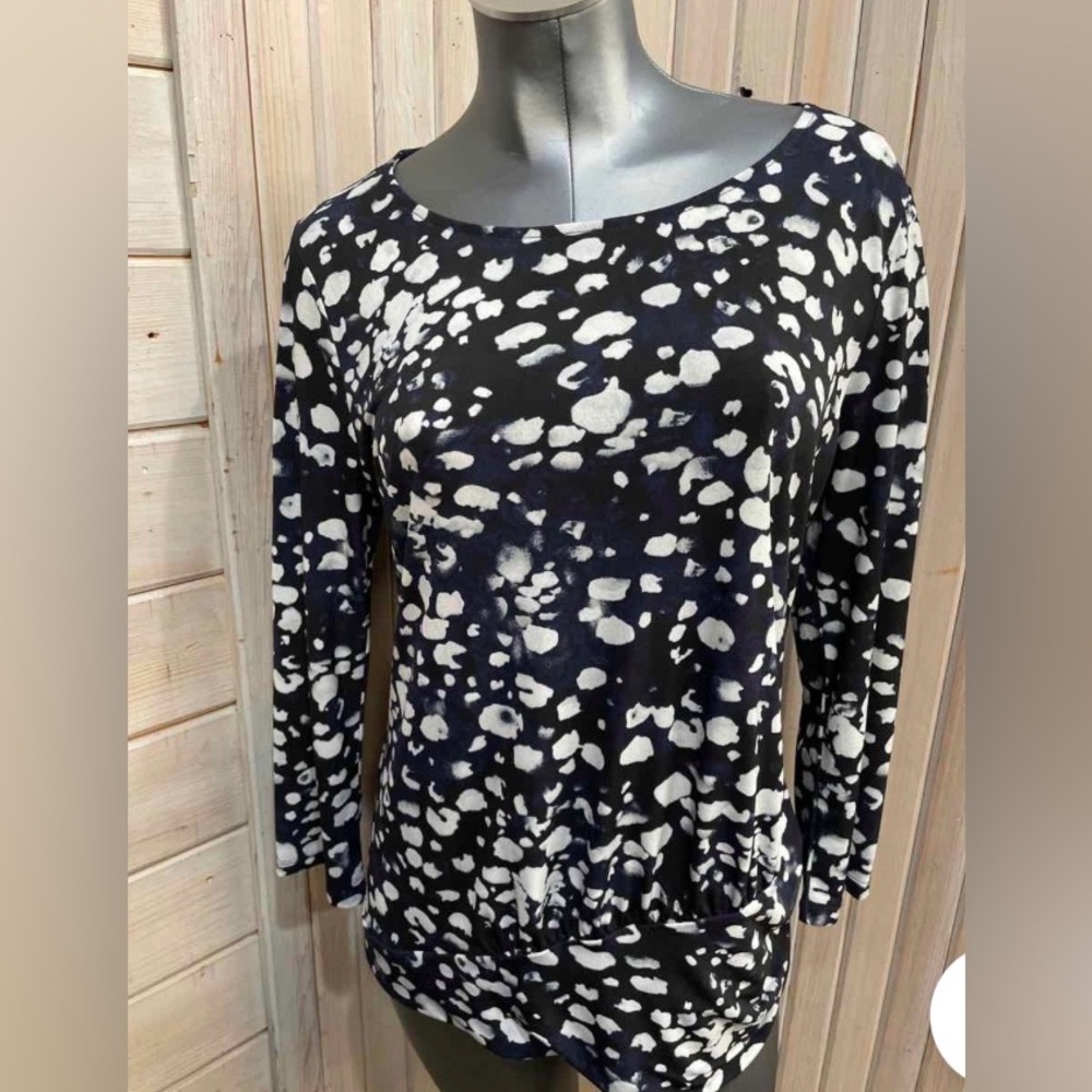 Anne Klein Black and White Patterned Long Sleeve Top